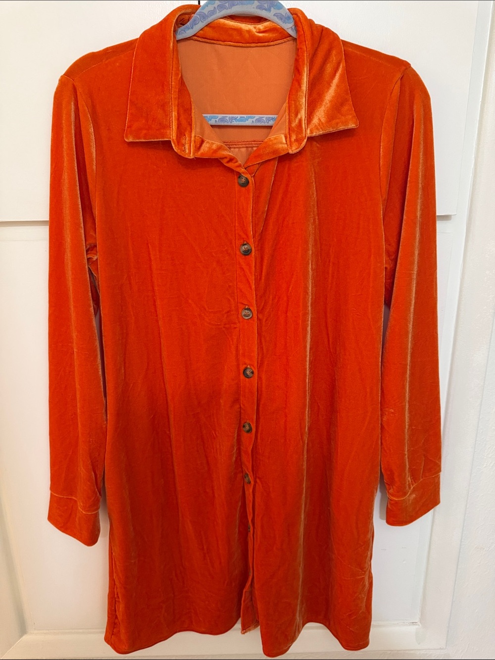 Women's Velvet Button-Front Coat - Orange